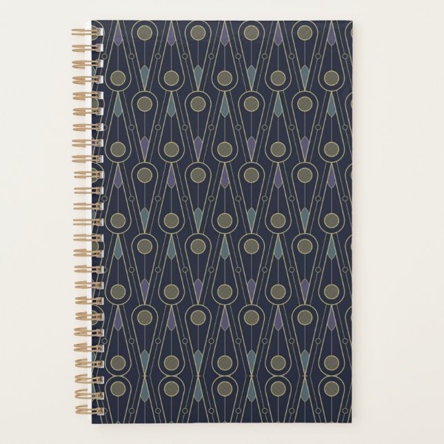 Agenda Art Deco pattern with geometric shapes in gold (Anverso)