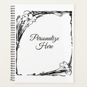 Agenda Art Nouveau lily flor elegante blanco y negro
