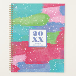 Agenda Arte abstracto color turquesa, rosa y rojo