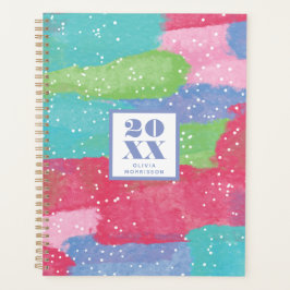 Agenda Arte abstracto color turquesa, rosa y rojo