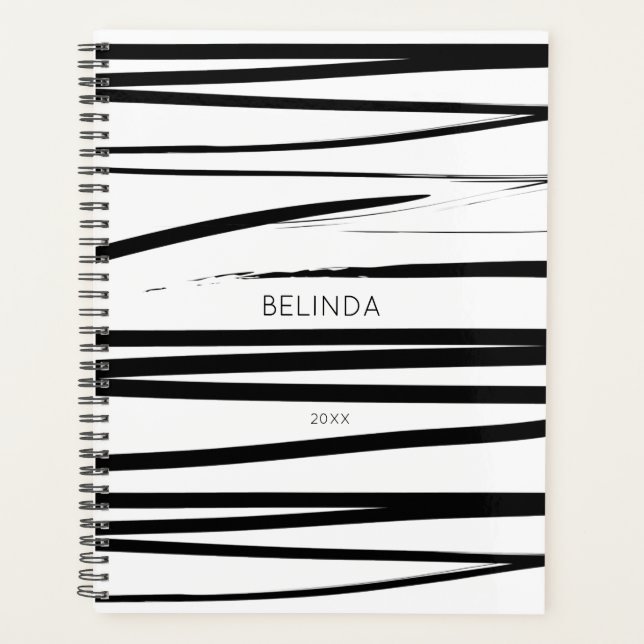 Agenda Arte abstracto de líneas blancas y negras personal (Anverso)