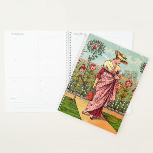 Agenda Arte Antiguo Mujer Flor Creciente Jardín