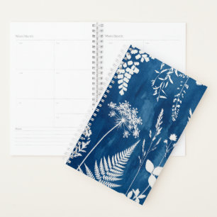 Agenda Arte botánico de helecho en cianotipia azul añil p