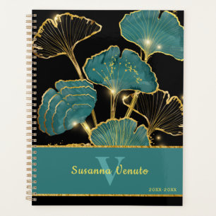 Agenda Arte botánico de la hoja de Ginkgo negro de oro ve