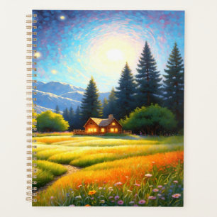 Agenda Arte de cabaña en bosque de montaña