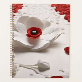 Agenda Arte de Flor de Papel 3D Diseño Rojo y Blanco Auda