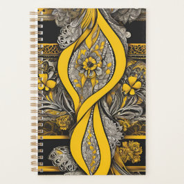 Agenda Arte de IA de girasol negro y amarillo vintage