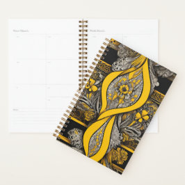 Agenda Arte de IA de girasol negro y amarillo vintage