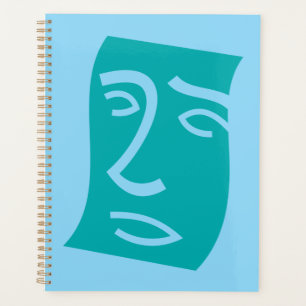 Agenda Arte de línea de cara abstracta moderna en azul ve