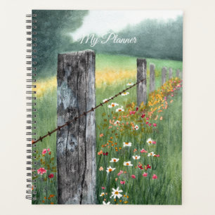 Agenda Arte de paisaje en acuarela con flores, planificad