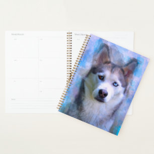 Agenda Arte de pintura en acuarela de perro Husky Siberia