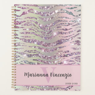 Agenda Arte de Purpurina de cebra de tigre rosa brillante