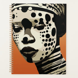 Agenda Arte de retrato de mujer tribal monocromo
