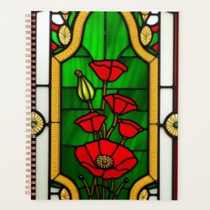 Agenda Arte de vidrio emplomado elegante Flor Roja