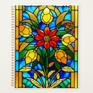 Agenda Arte de vidrio emplomado elegante Flor Roja