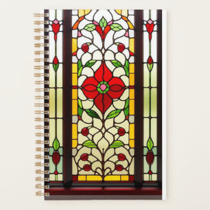 Agenda Arte de vidrio emplomado elegante Flor Roja