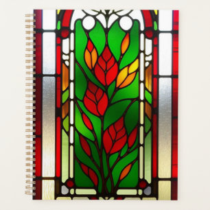 Agenda Arte de vidrio emplomado elegante Flor Roja
