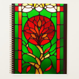 Agenda Arte de vidrio emplomado elegante Flor Roja