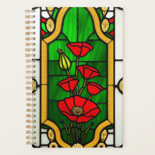 Agenda Arte de vidrio emplomado elegante Flor Roja