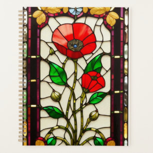 Agenda Arte de vidrio emplomado elegante Flor Roja