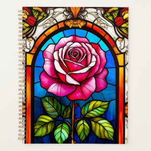 Agenda Arte de vidrio teñido elegante de una rosa vibrant