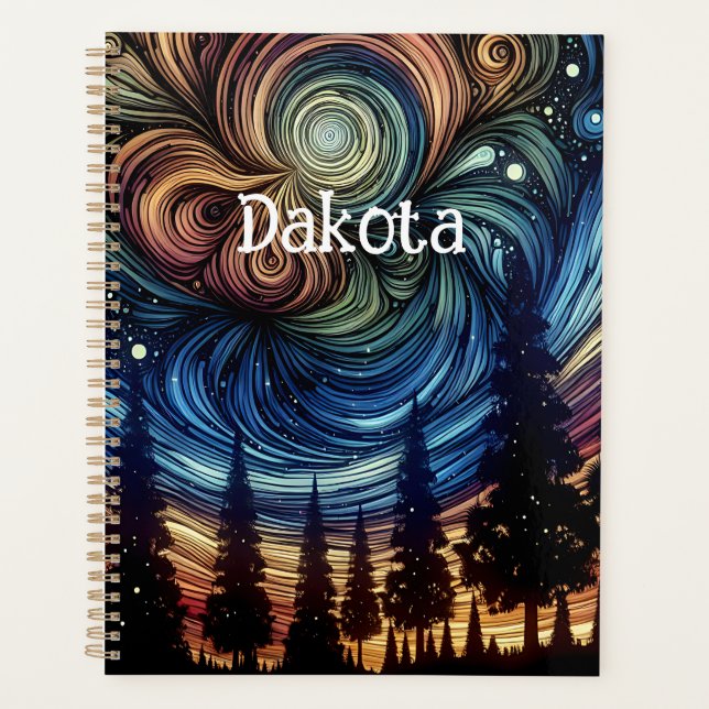 Agenda Arte etéreo místico con árboles y cielo nocturno (Anverso)