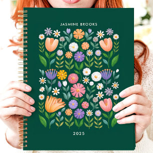 Agenda Arte Folclórico Brillante Floral Nombre Personaliz