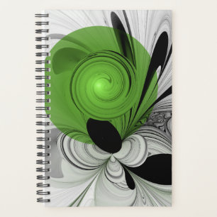 Agenda Arte fractal abstracto en blanco y negro con verde