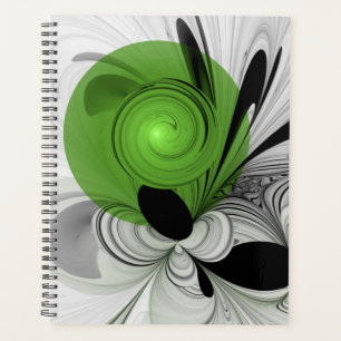 Agenda Arte fractal abstracto en blanco y negro con verde