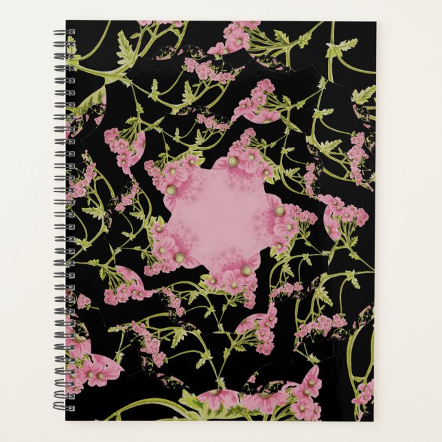 Agenda Arte fractal de Achillea rosa y negro (Anverso)
