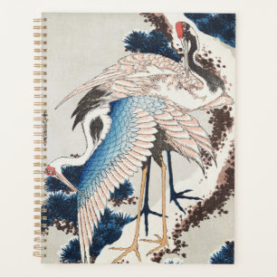 Agenda Arte japonés de Hokusai Dos grullas Pino nevado