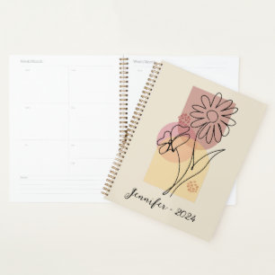 Agenda arte minimalista de líneas de flores abstractas
