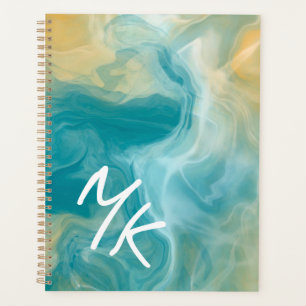 Agenda Arte Monogramado Sandy Brown Ocean Blue Fluid