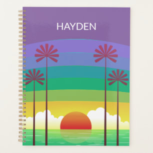 Agenda Arte personalizado de palmeras y puesta de sol mor
