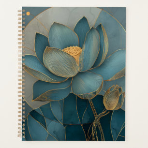 Agenda Arte Zen Geométrico de Línea de Flor de Loto Azul 
