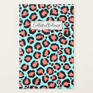 Agenda Artsy Trendy Coral Mint Verde azulada Leopardo imp