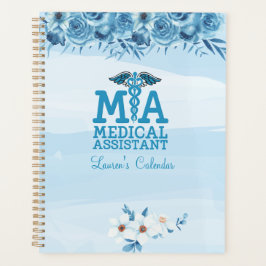 Agenda Asistente médico Floral azul personalizado