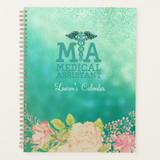 Agenda Asistente Médico Green Floral Personalizado