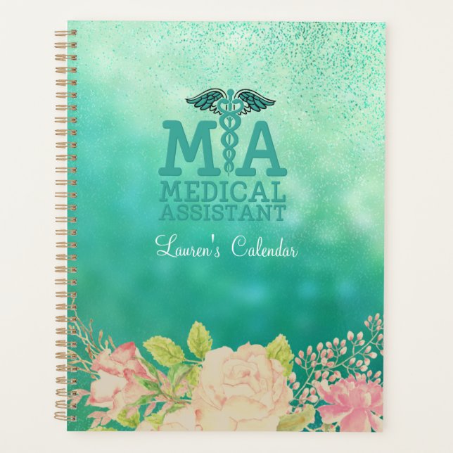 Agenda Asistente Médico Green Floral Personalizado (Anverso)