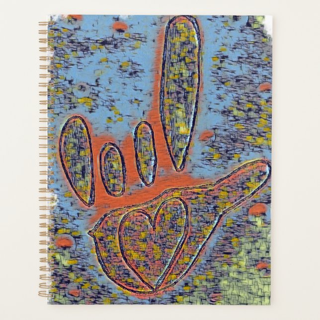 Agenda ASL te amo contemporáneo en azul  (Anverso)