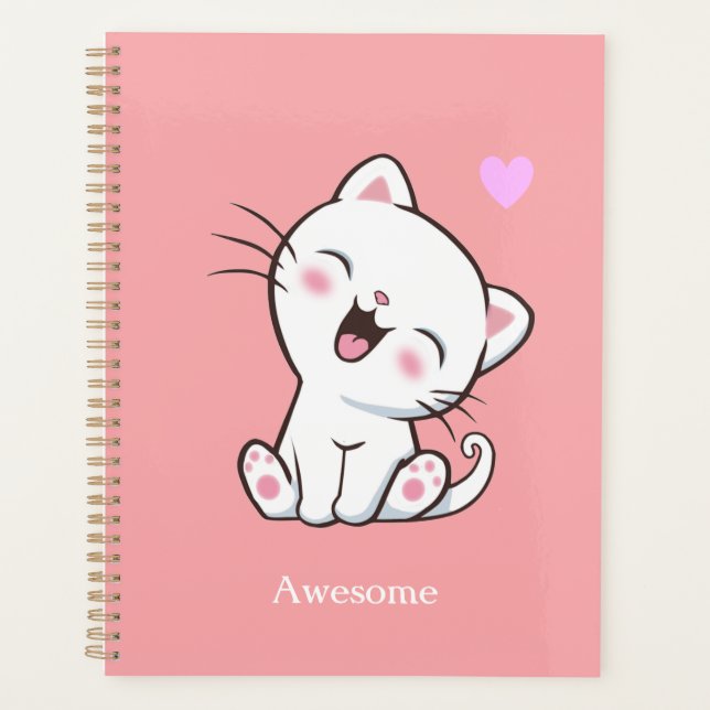 Agenda Asombroso gato gatito en planeamiento rosa ligero (Anverso)