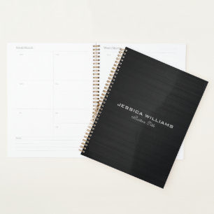 Agenda Aspecto de aluminio cepillado metálico simple negr