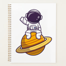 Agenda Astronauta amistosa saludando desde un planeta