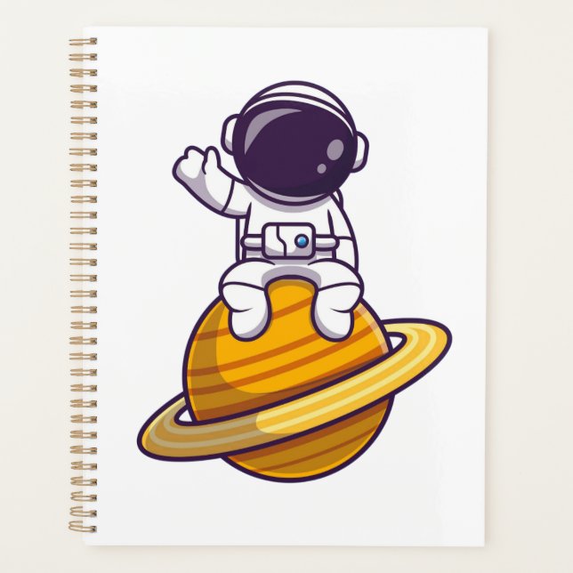 Agenda Astronauta amistosa saludando desde un planeta (Anverso)