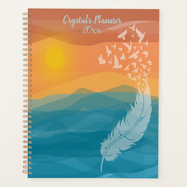 Agenda Atardecer acuarela sobre aves oceánicas de una plu (Anverso)