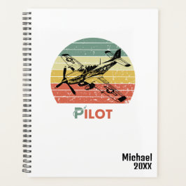 Agenda Atardecer Vintage Retro & Avión, Monograma Simple