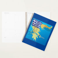 Atenas Grecia: Sello de viaje Bandera griega y map