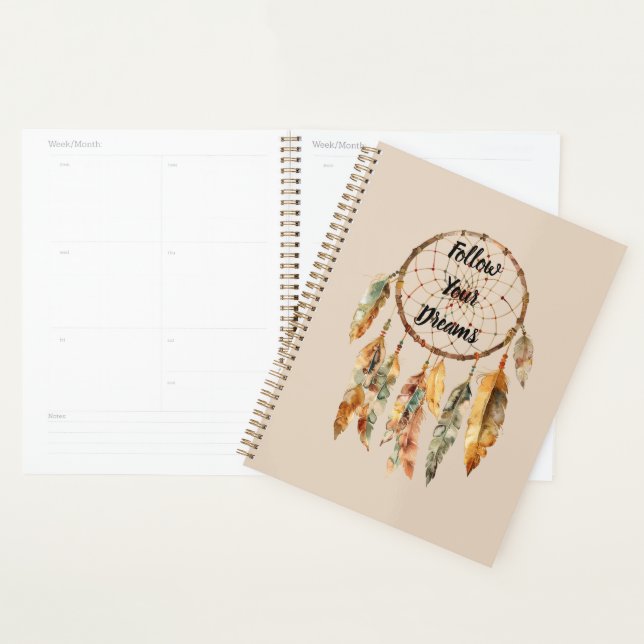 Agenda Atrapasueños Plumas Boho Crema (Demostración)