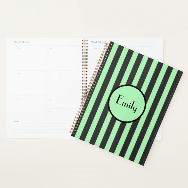 Agenda Audaz Mint Green y Black Stripe Personalizado (Demostración)