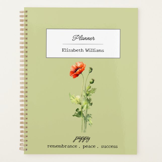 Agenda August Birth Flower Poppy Symbol of Peace Success (Anverso)